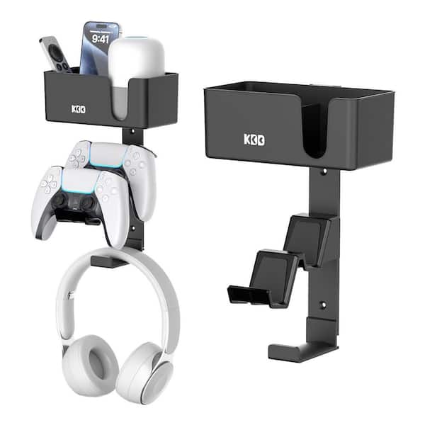 OBJLGEV 4-in-1 Wall Mount Headphone Stand with Dual Controller Holder and Cup Holder Detachable Storage Box