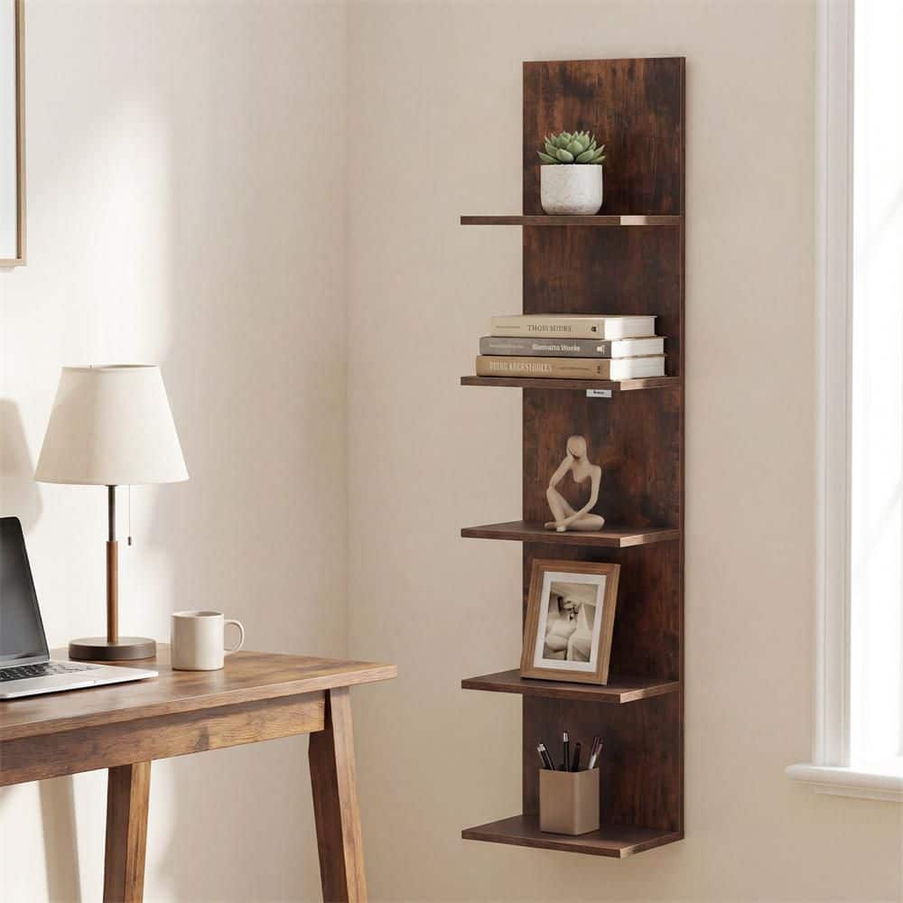 HONEY JOY 5-Tier 51 in. Tall Wall Mounted Shelf Unit Floating