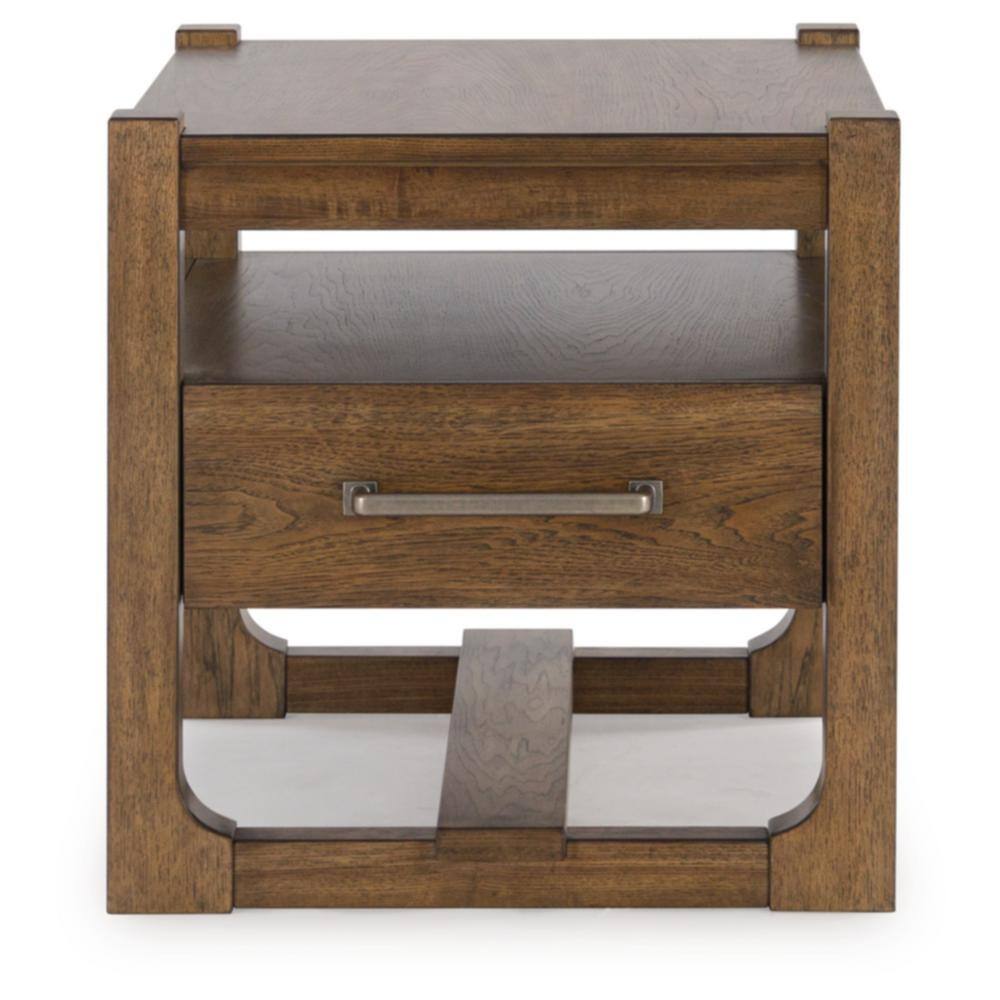 Light Brown Square Wood End Table with Storage Drawer