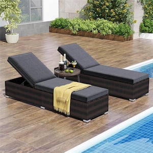 Brown 2-Piece Metal Outdoor Chaise Lounge with Grey Cushions