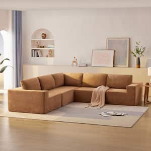 116 in. Modern Modular L-Shaped Polyester Sectional Sofa in Brown