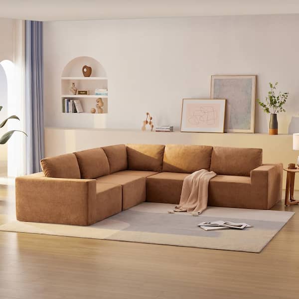 sumyeg 116 in. Modern Modular L-Shaped Polyester Sectional Sofa in Brown