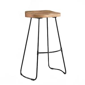Romboss 30 in. Black and Natural Wood Saddle Seat Bar Stool