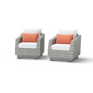 Cannes Wicker Outdoor Lounge Chair with Sunbrella Cast Coral Cushions (2-Pack)