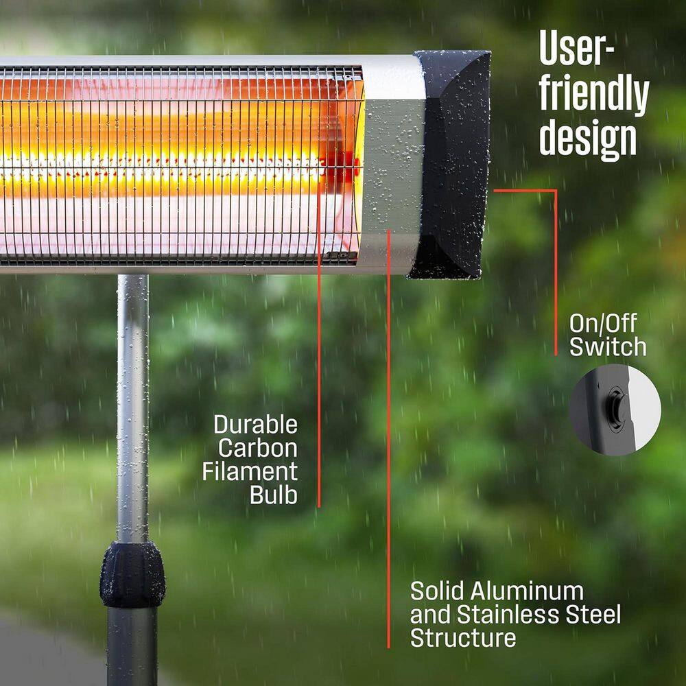 Silver Infrared Electric Pole Mounted Outdoor Heater with Remote