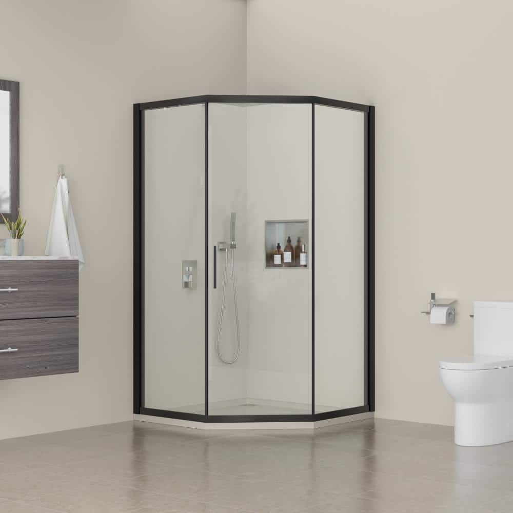 42 in. x 76 in. Sliding Shower Door Framed Matte Black Neo-Angle Corner Shower Enclosure with 5/16 in. Tempered Glass price history on PriceWatchPro