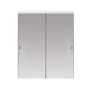 42 in. x 80 in. Polished Edge Backed Mirror Aluminum Frame Interior Closet Sliding Door with White Trim