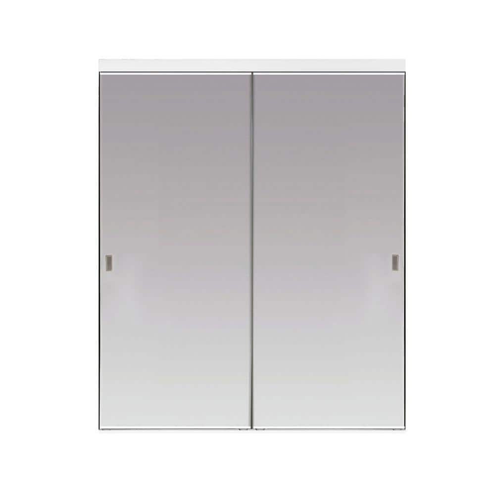 White Mirrored Glass Smooth Prefinished Sliding Closet Door, 72x80 inches