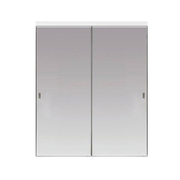 Impact Plus 36 in. x 80 in. Beveled Edge Mirror Solid Core Aluminum Frame Interior Closet Sliding Door with White Trim