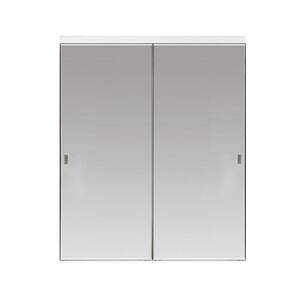 84 in. x 80 in. Beveled Edge Backed Mirror Aluminum Frame Interior Closet Sliding Door with White Trim