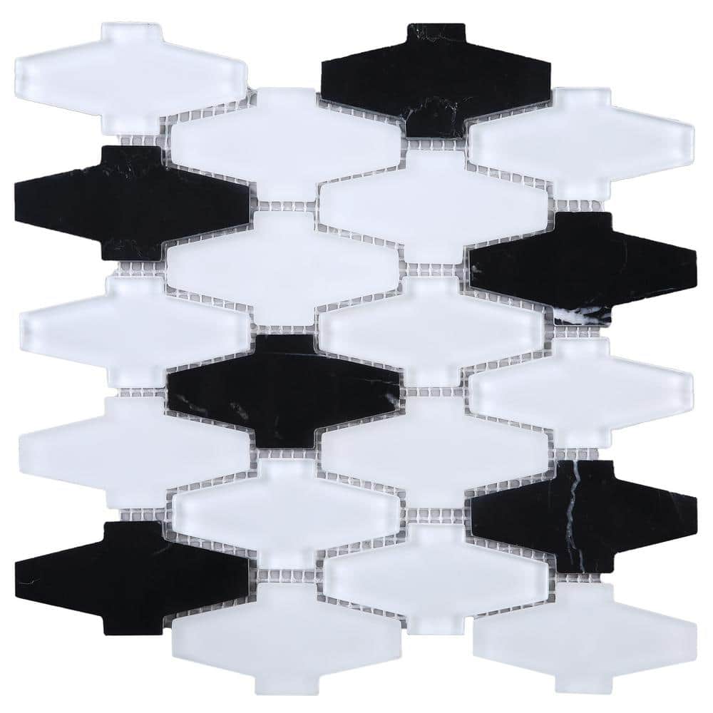 Crossroads White and Black 10.24 in. x 10.83 Geometric Glossy Glass Mosaic Tile Sample price history on PriceWatchPro