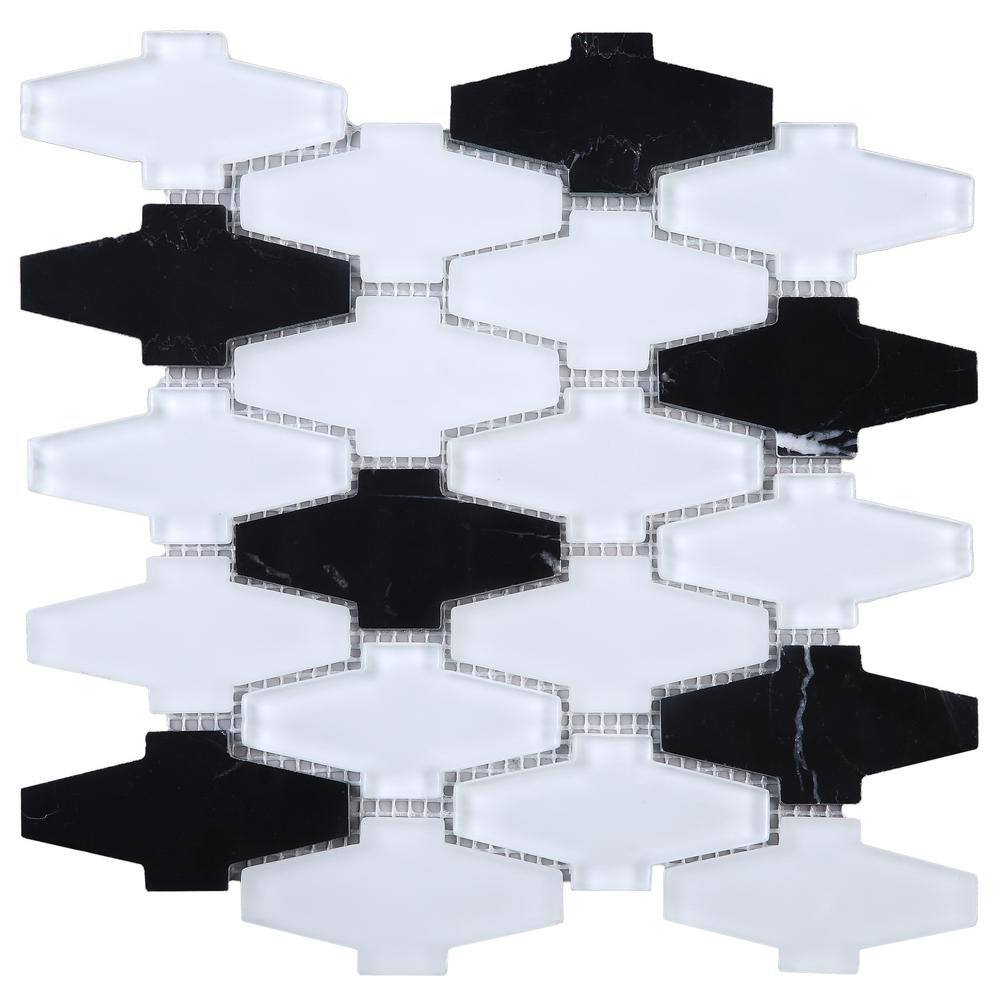 Crossroads White and Black 10.24 in. x 10.83 in. Geometric Glossy Glass Mosaic Tile (7.7 sq. ft./Case) price history on PriceWatchPro