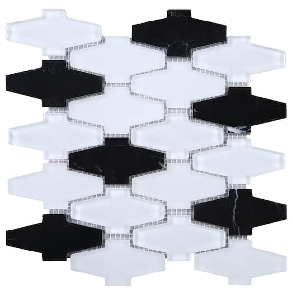 MOLOVO Crossroads White and Black 10.24 in. x 10.83 in. Geometric Glossy Glass Mosaic Tile (7.7 sq. ft./Case)