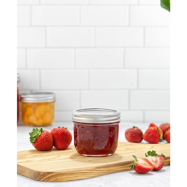 Wide Mason Jars with Airtight Lids, Lead Free Glass, Labels and Measures, 8 oz. Set of 6