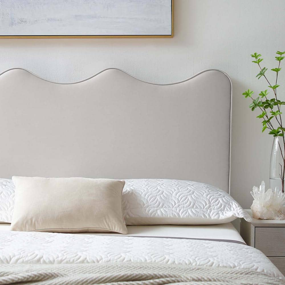 Light Gray Velvet Upholstered Twin Headboard with Wood Frame
