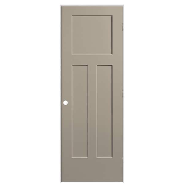 Masonite 28 in. x 80 in. 3-Panel Winslow Left-Hand Solid Core Smoked Tan Molded Composite Single Prehung Interior Door