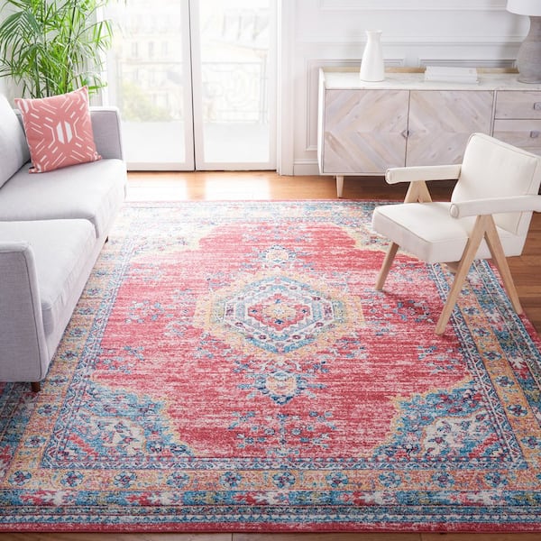 Madison Orange/Light Blue 8 ft. x 10 ft. Border Persian Oriental Area Rug