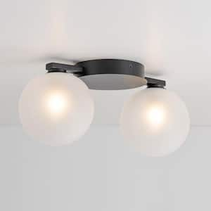 Chris 13 in. Wide 2-Light Black Mid-Century Modern Elegance Glass Flush Mount Light