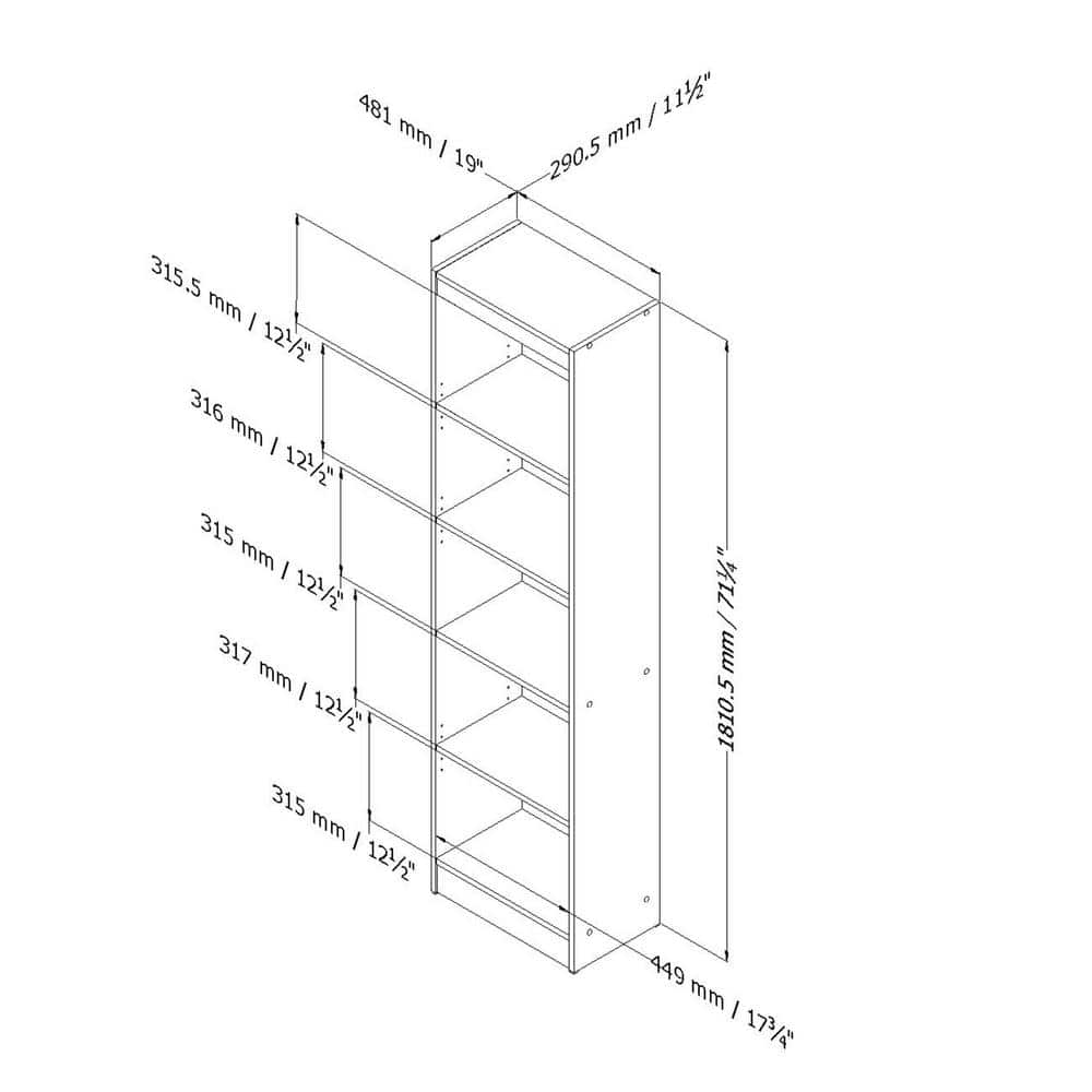 Morgan Cherry Adjustable 5-Shelf Narrow Bookcase