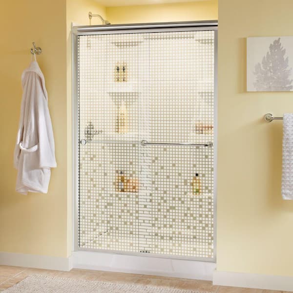 Delta Mandara 48 in. x 70 in. Semi-Frameless Traditional Sliding Shower Door in Chrome with Mozaic Glass
