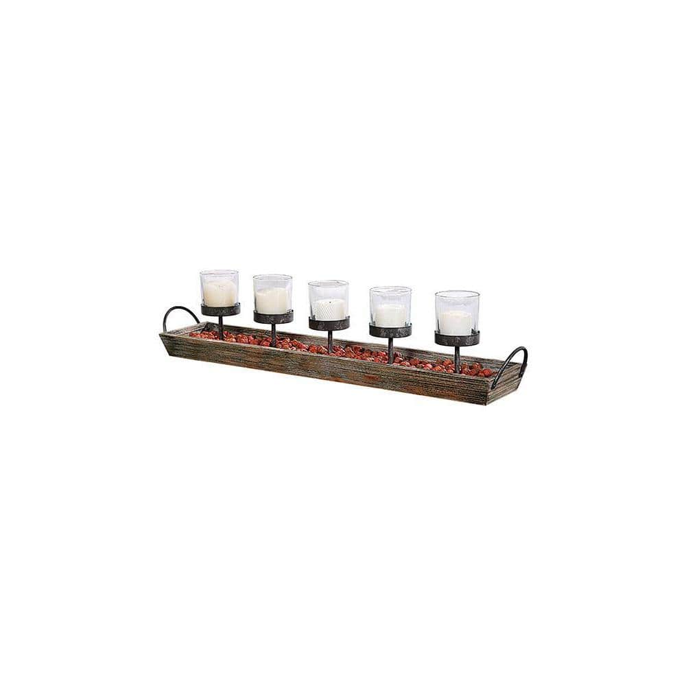 Rustic Wood and Metal Votive Candle Holder Tray