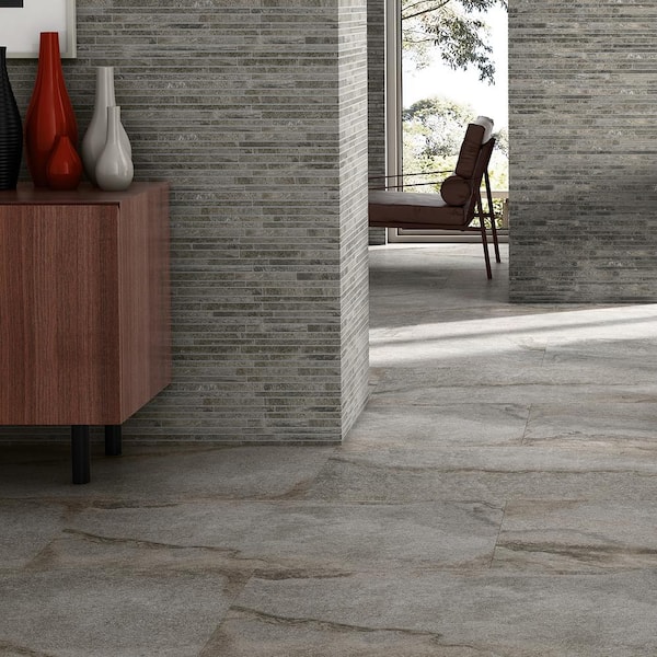 Dominion Slate Gray 11.81 in. x 23.62 in. Matte Porcelain Floor and Wall Mosaic Tile (1.93 sq. ft./Each)