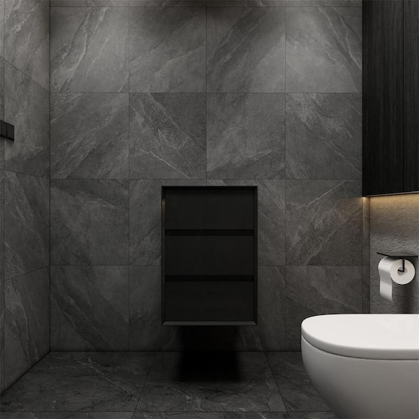 Mia Max 19.5 in. W x 19.6 in. D x 29.5 in. H Black Wall Floating Linen Cabinet in Gloss Black, Scratch Resistant Surface