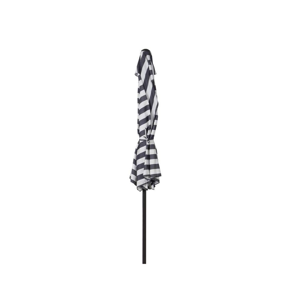 Chroma 9 Ft Gray and White Stripe Patio Umbrella with Dark Brown Steel Frame