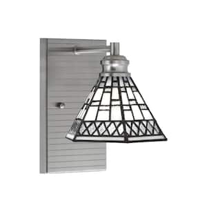 Albany 1-Light Brushed Nickel 7 in. Wall Sconce with Pewter Art Glass Shade