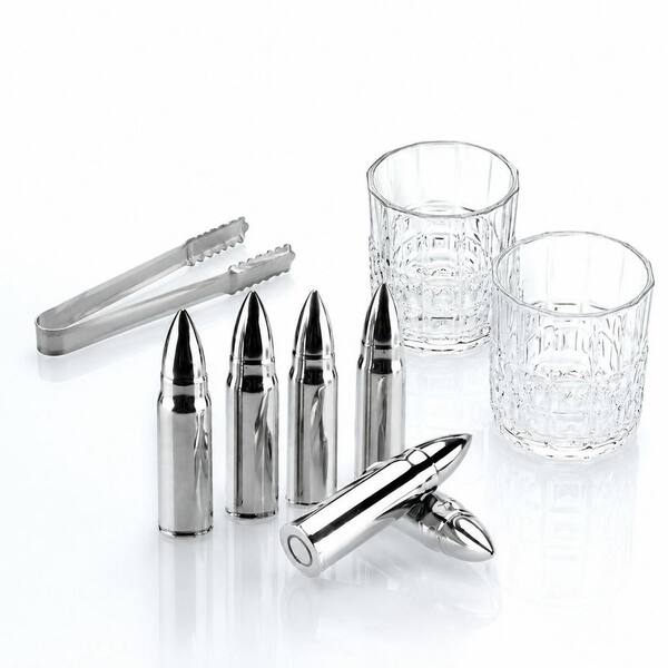 Stainless Steel Whiskey Stones and Glasses Set with Silicone Coasters and Tongs, 8.4 x 7 x 3.3 in Gift