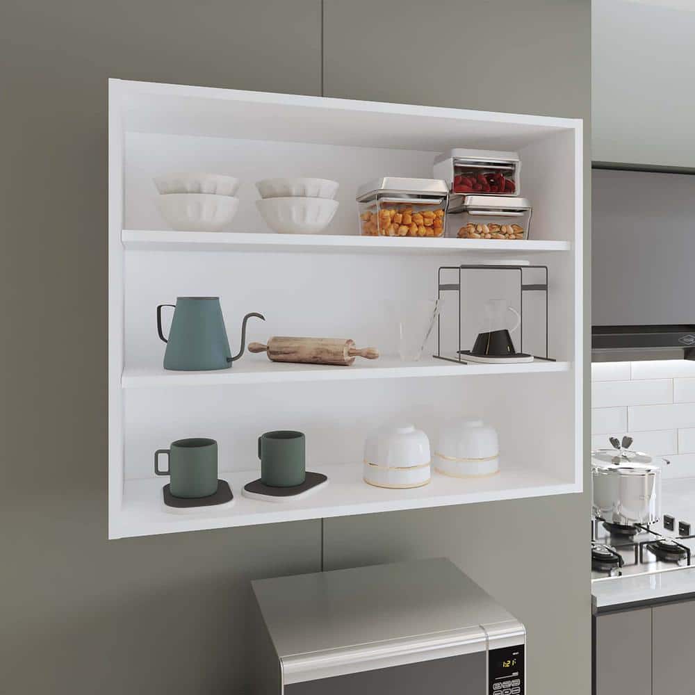 36 in. W x 12 in. D White 3-Tier Floating Shelf Open Wall Cabinet Decorativ