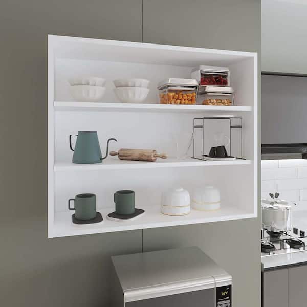36 in. W x 12 in. D White 3-Tier Floating Shelf Open Wall Cabinet Decorative Wall Shelf