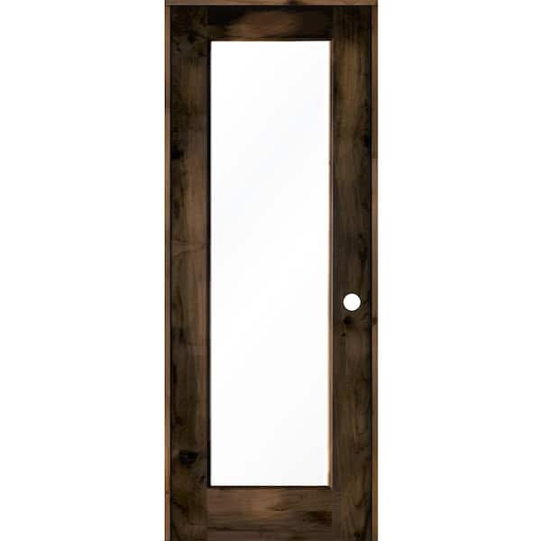 Krosswood Doors 36 in. x 96 in. Rustic Knotty Alder Left-Hand Full-Lite Clear Glass Black Stain Solid Wood Single Prehung Interior Door
