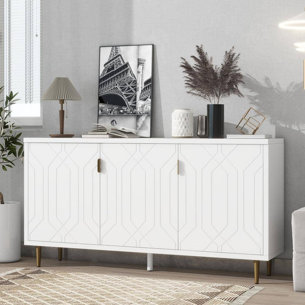 Harper & Bright Designs White Modern Wood 65 in. Sideboard with ...