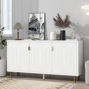 White Modern Wood 65 in. Sideboard with Adjustable Shelves, TV Stand for Living Room