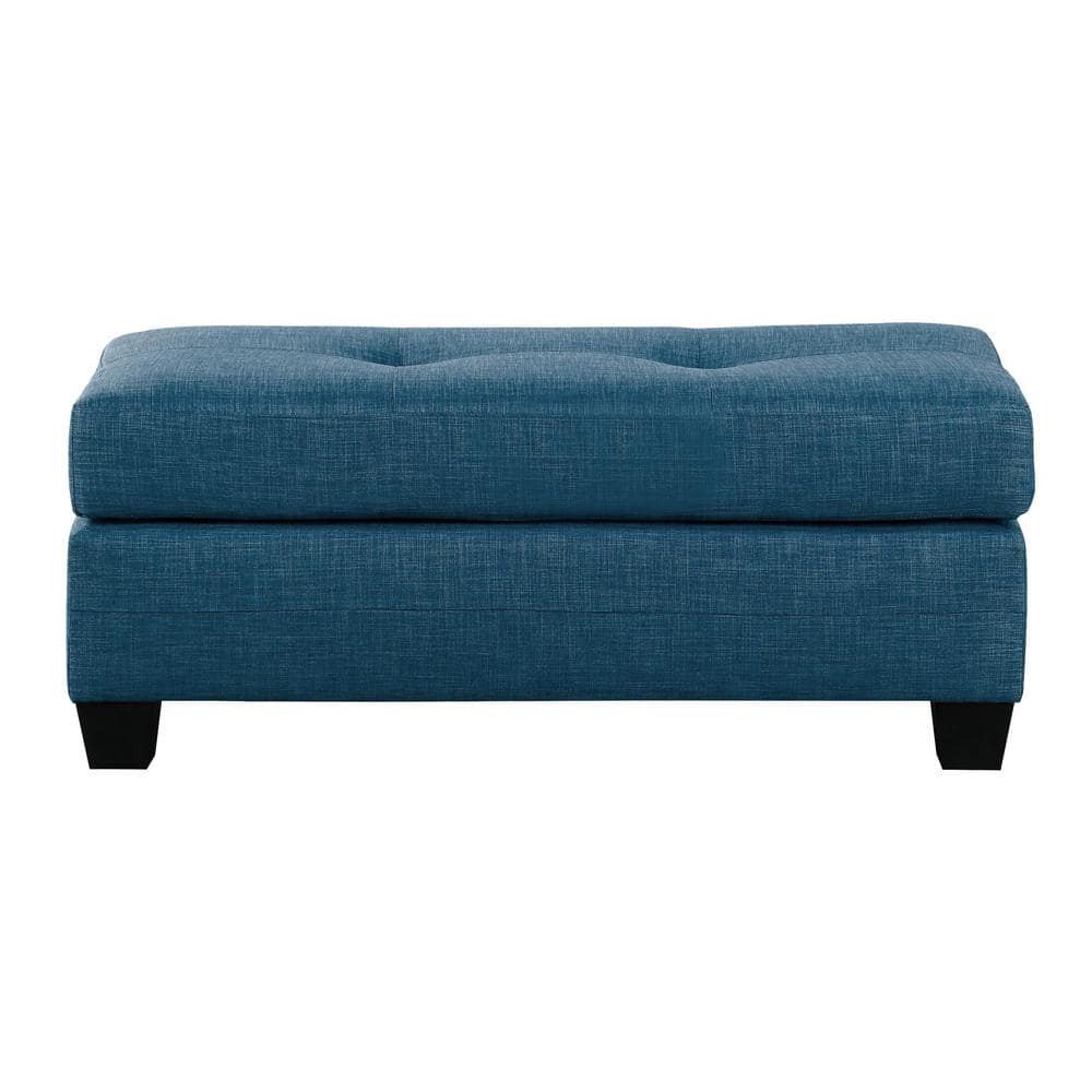 EVERGLADE HOME Charley Blue Textured Fabric Upholstery Ottoman LX