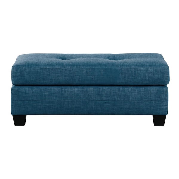 EVERGLADE HOME Charley Blue Textured Fabric Upholstery Ottoman