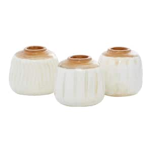 White Handmade Teak Wood Decorative Vase (Set of 3)