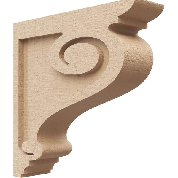 Ekena Millwork 3 in. x 12 in. x 12 in. Series 1 Thin Scroll Rough Cedar Woodgrain Timberthane Polyurethane Corbel, Primed Tan
