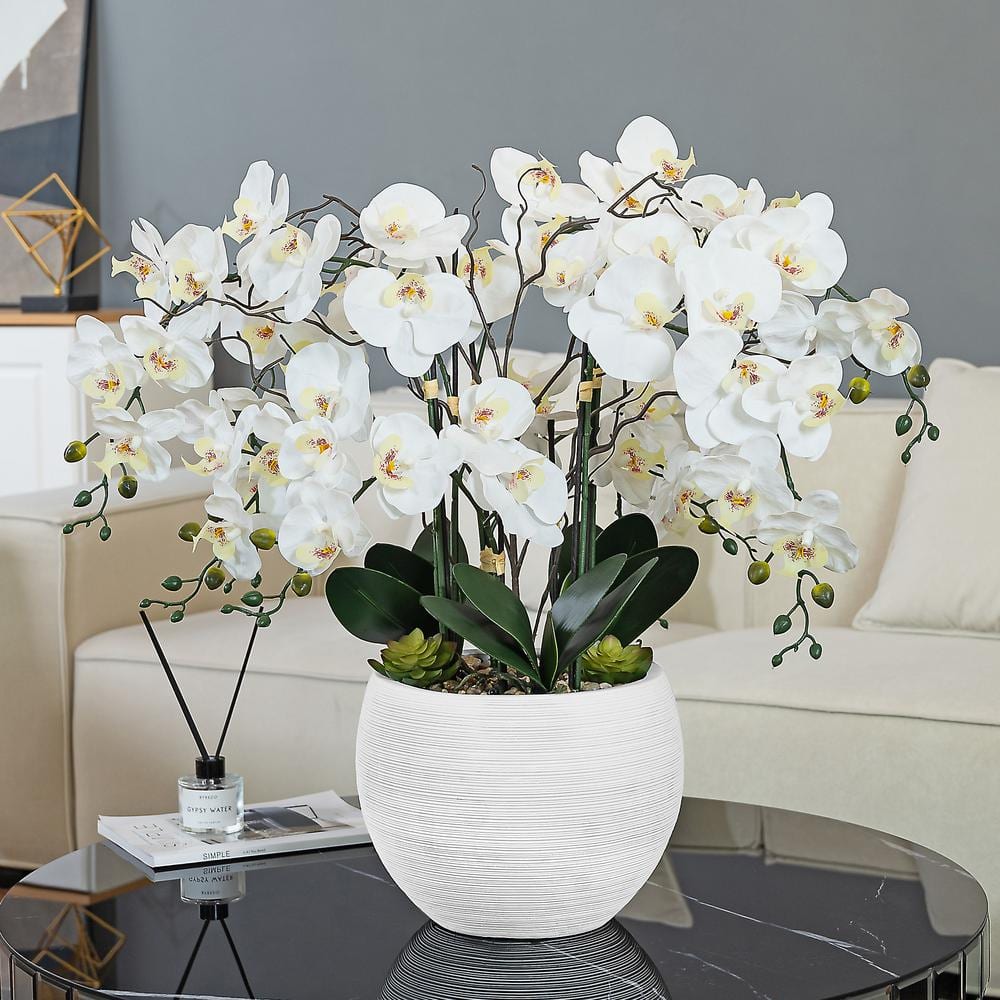 White 36" Artificial Orchid Floral Arrangement in Round Pot