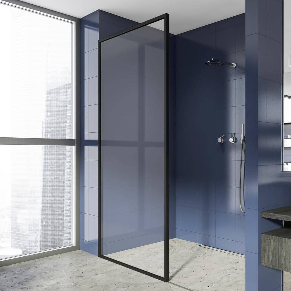 Velvon 34" x 74" Matte Black Framed Fixed Glass Shower Panel