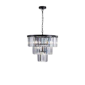 7-Light Black Modern Multiple Tier Crystal Chandelier for Living Room with No Bulbs Included