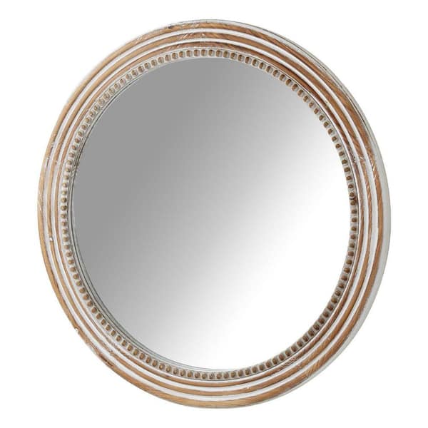 23.62 in. x 23.62 in. White Wood Frame Round Vintage Vanity Mirror