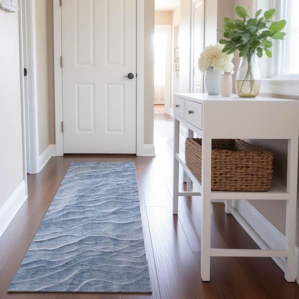 Mayfield Premium Machine Washable Abstract AMF1614 Denim 2 ft. 3 in. x 7 ft. 6 in. Runner Rug