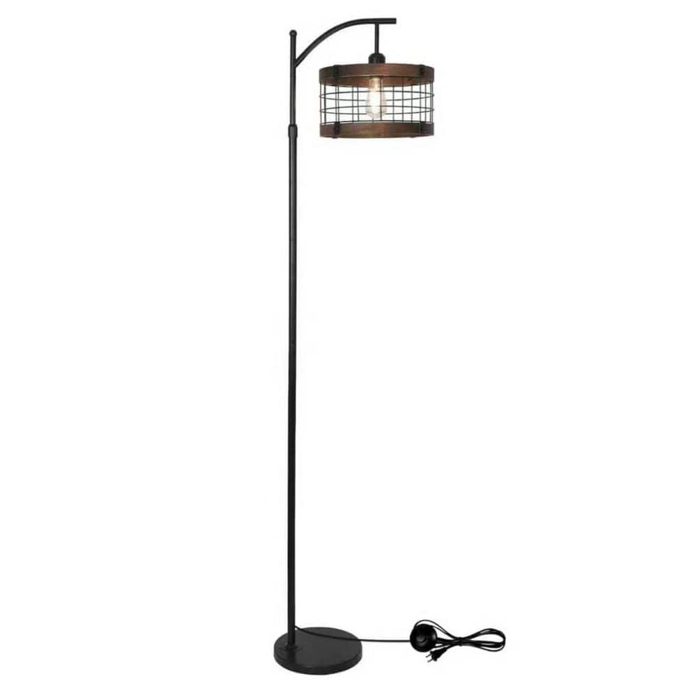 72.8 in. Black Rustic Farmhouse 1-Light Dimmable Arc Floor Lamp for Living Room with Wood Iron Cage Shade price history on PriceWatchPro