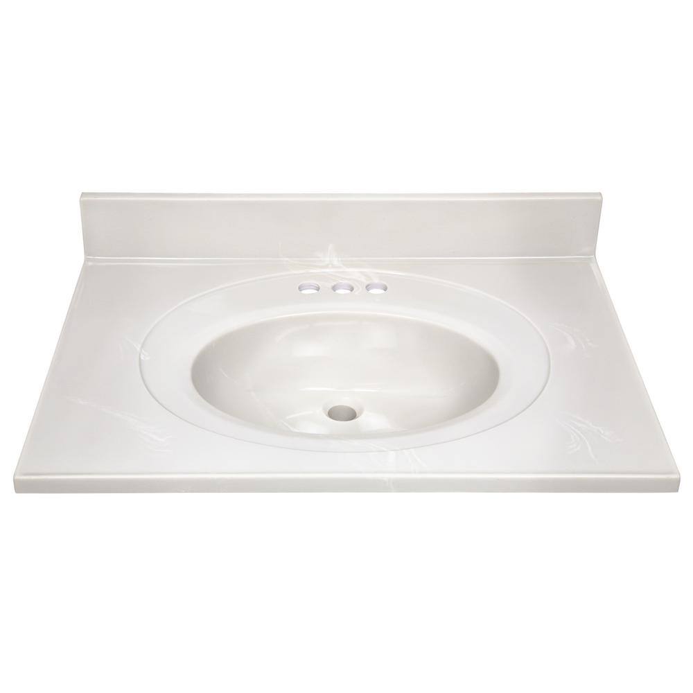 Ivory Swirl Cultured Marble Vanity Top with Integrated Backsplash, 31-Inch