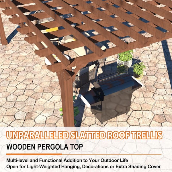 16 ft. W x 12 ft. D Brown Cedar Wood Patio Pergola Shade Structure for Outdoor