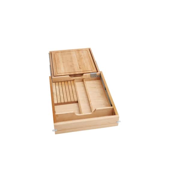 18 in. W x 21.75 in. D x 4.4 in. H Maple Wood Knife Organizer and Cutting Board Replacement Drawer System w/ Soft-Close