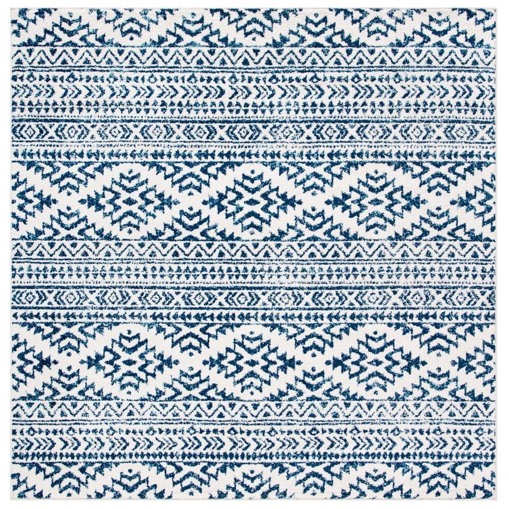 Tulum Ivory/Navy 7 ft. x 7 ft. Square Tribal Geometric Striped Area Rug price history on PriceWatchPro