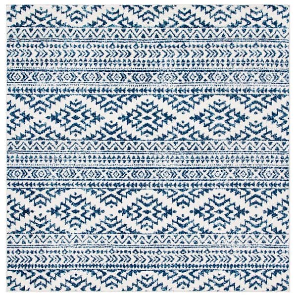 Tulum Ivory/Navy 9 ft. x 9 ft. Square Geometric Area Rug